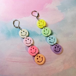 Rainbow Smile Dangle Earrings l Smiley Face l Happy l Colorful l Bead Jewelry l Funky Earring l Gifts for Her l Handmade Jewelry l Easter