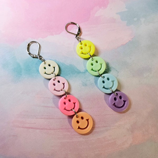 Rainbow Smile Dangle Earrings l Smiley Face l Happy l Colorful l Bead Jewelry l Funky Earrings l Gifts for Her l Handmade Jewelry l Summer