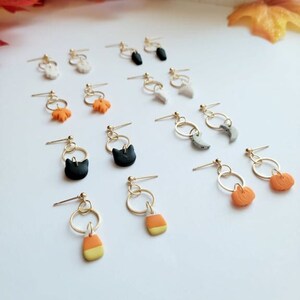 Halloween Dangle Oorbellen l Herfstoorbellen l Herfstmodeoorbellen l Ghost Moon Skull Cat Coffin Pumpkin Leaves Candy Corn l Polymeerklei