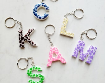 Colorful Cow Print Letter Keychain l Resin Keychain l Animal Print l Personalized Alphabet Keychain l Gifts for Her l Custom Easter