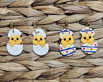 Hatching Chick Earrings l Polymer Clay Dangle Earrings l Chicken Egg Earrings l Cute Farm Animal Earring l Spring l Summer l Easter Jewelry