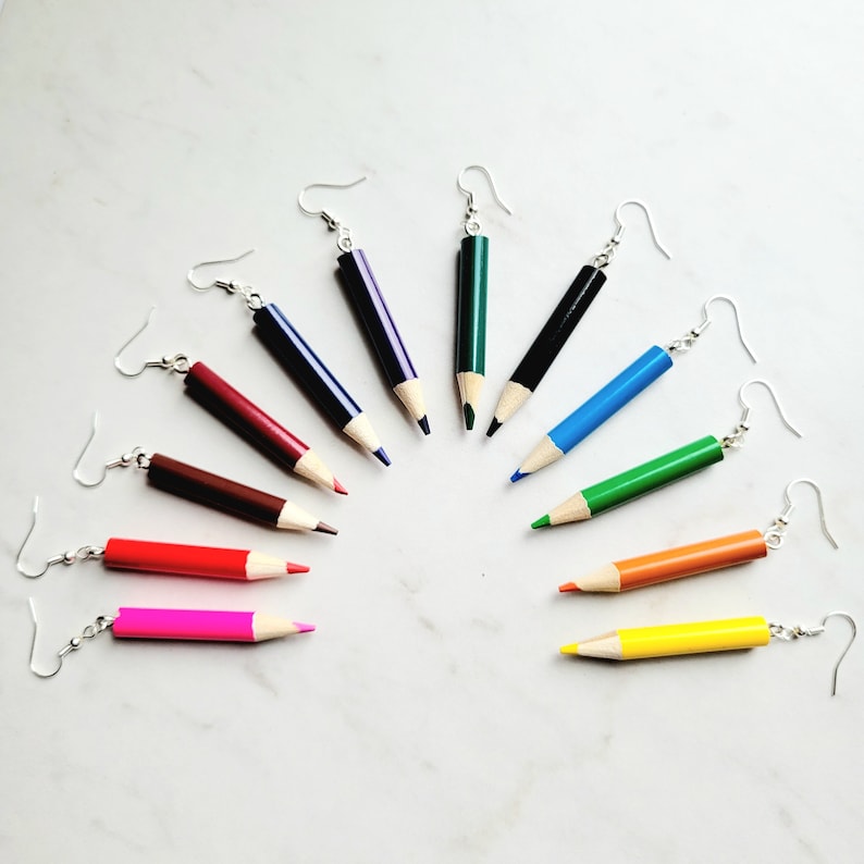 Colored Pencil Dangle Earrings l School Art Supplies Jewelry l Teacher Appreciation l Gifts for Her l Back to School l Colorful Rainbow image 1