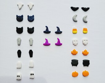 Halloween Stud Earrings l Individual Earrings l Polymer Clay Jewelry l Ghost Pumpkin Cat Witch Skull Earrings l Fall Leaves l Autumn Earring