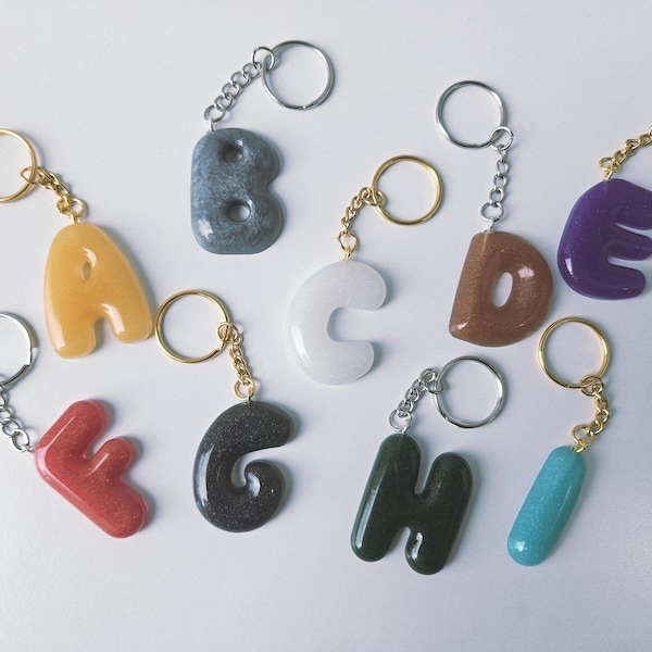 Bubble Letter Keychain l Balloon Letter l Personalized Glitter Initial Letter Bag Charm l Resin Keychain l Gifts for Her Birthday Christmas