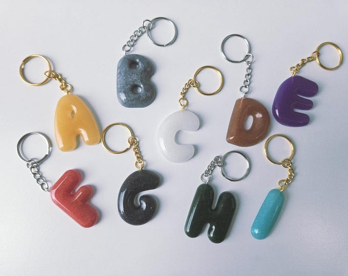 Bubble Letter Keychain l Balloon Letter l Personalized Glitter Initial Letter Bag Charm l Resin Keychain l Gifts for Her Birthday Christmas