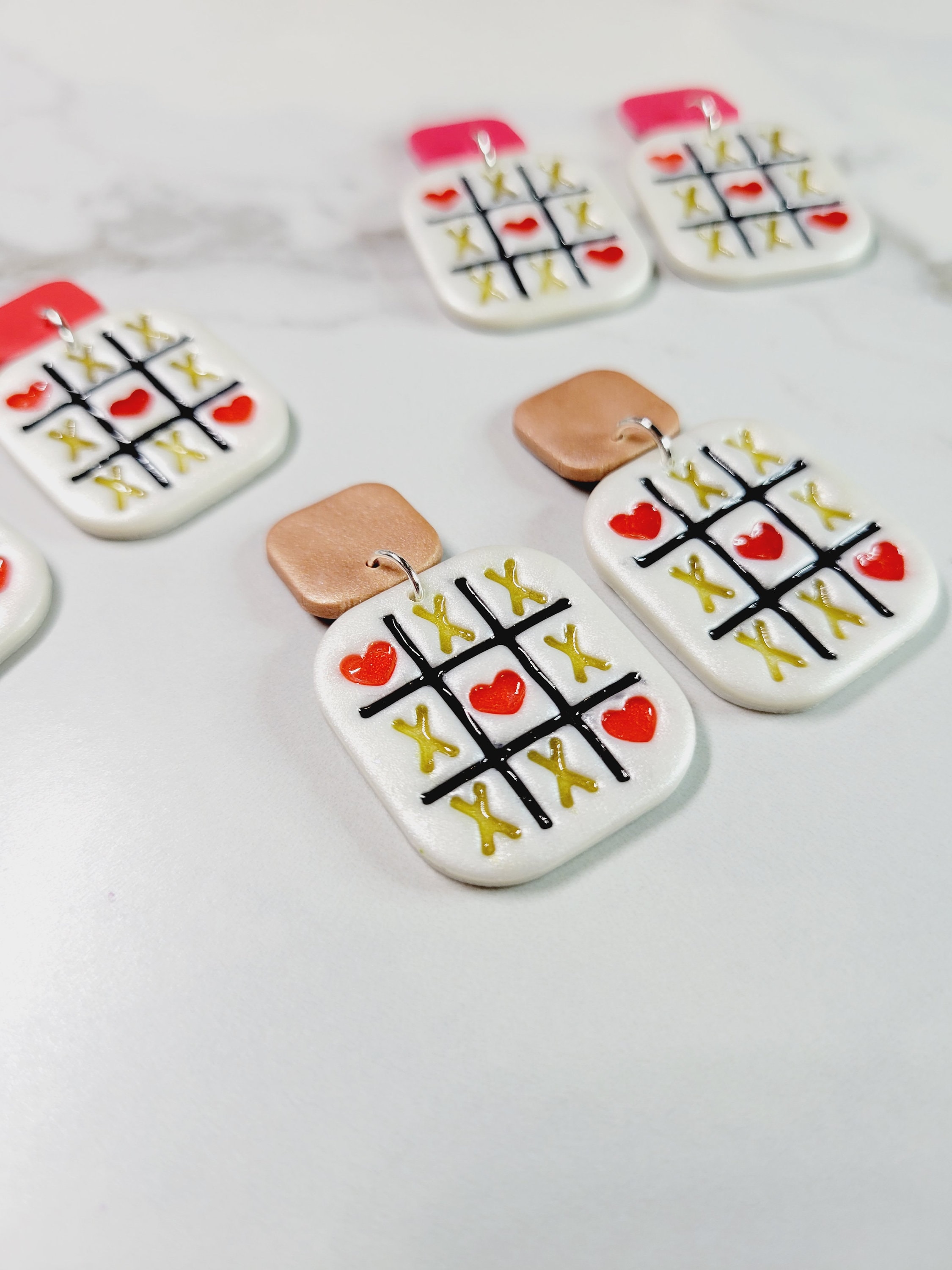 TicTacToe Valentine's Day Earrings l Polymer Clay Jewelry l Hearts l Gifts for Her l Dangle and Drop Earrings l V Day l Date Night l Love