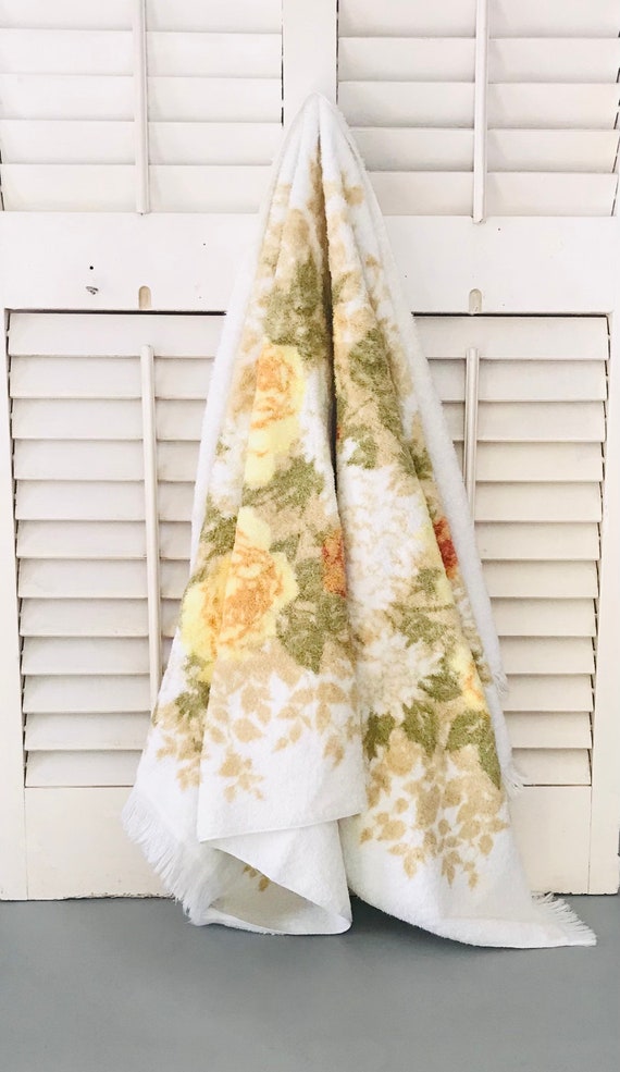 Vintage Fieldcrest Bathroom Towel Yellow Floral Bath Towel Etsy