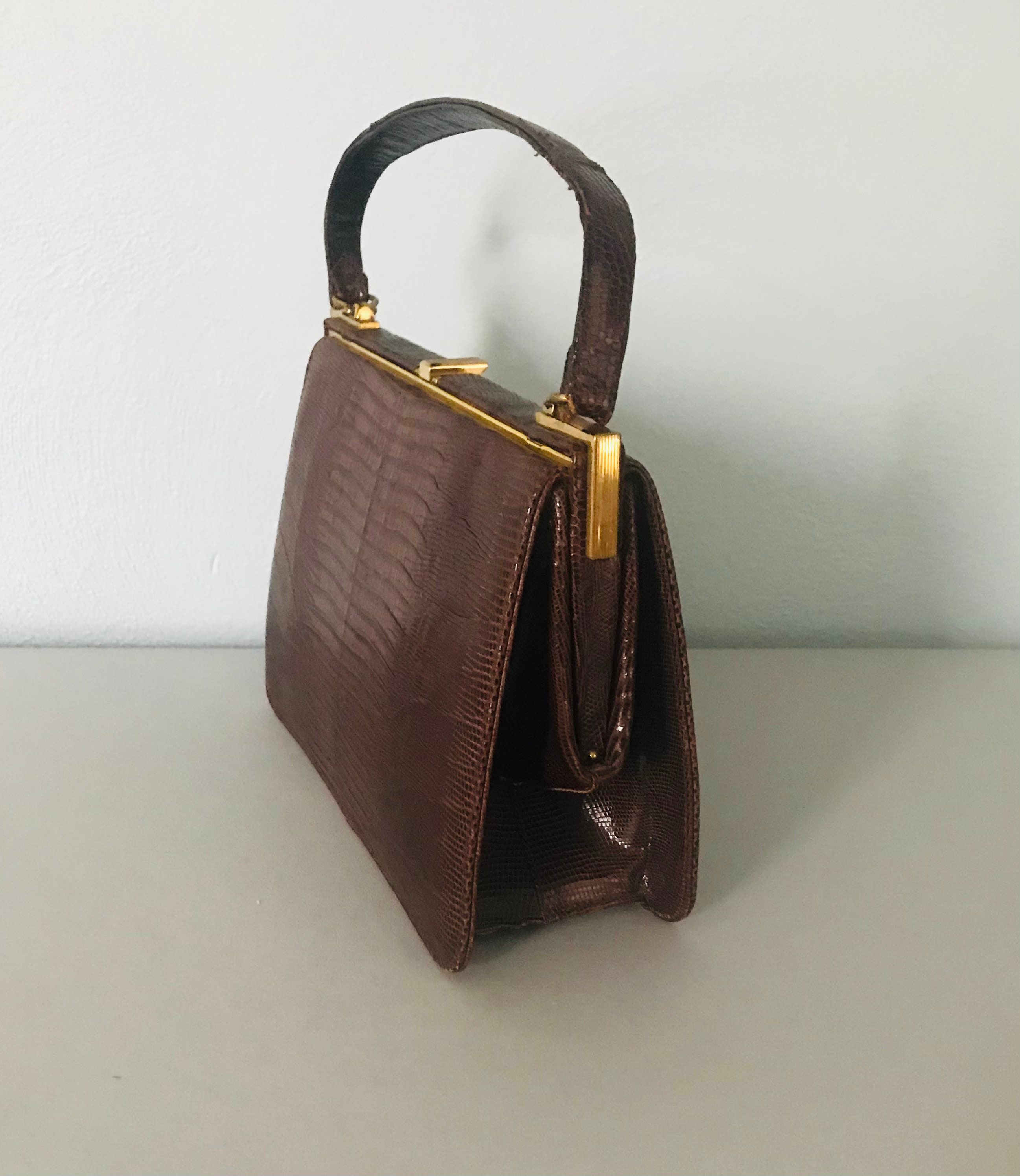 1950s Pin-up LIZARD Purse Vintage Brown Purse Box Bag Belstone Hard Ca –  Aft Cabin Vintage