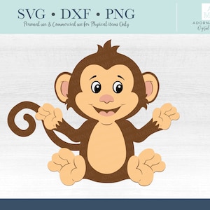 Monkey SVG, DXF, & PNG - Cute Monkey Clipart - for Cricut - for Silhouette - for Glowforge, Cute Monkey png, Monkey Clip art, Jungle Svg