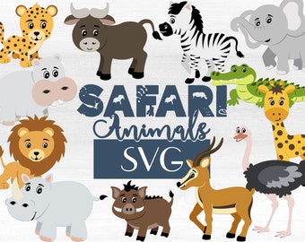 Safari Animals SVG, DXF, & PNG, Jungle Friends, Zoo Animals, Cute Baby Animals, Zebra, Elephant, Hippo, Giraffe, Cricut/Glowforge Files