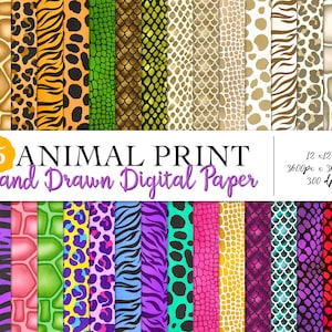 Animal Print Hand Drawn Digital Paper, Safari Animal Digital Paper, Wild Animal Print Digital Paper, Bright Digital Paper, Neutral Safari