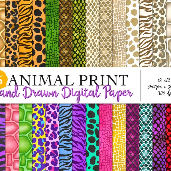 Animal Print Hand Drawn Digital Paper, Safari Animal Digital Paper, Wild Animal Print Digital Paper, Bright Digital Paper, Neutral Safari