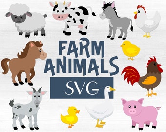 Farm Animals SVG & PNG for Cricut, Silhouette or Glowforge, Instant Download. Baby Farm Animals SVG, Group of Farm Animals