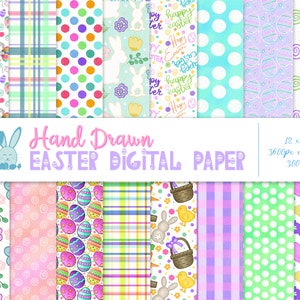 Easter Hand Drawn Digital Paper, Egg Digital Paper, Easter Egg Digital Paper, Spring Digital Paper, Bunny Digital Paper, Pastel Paper