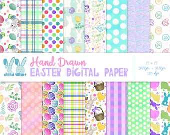 Easter Hand Drawn Digital Paper, Egg Digital Paper, Easter Egg Digital Paper, Spring Digital Paper, Bunny Digital Paper, Pastel Paper