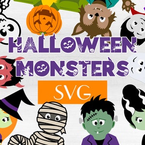 Monstres d'Halloween SVG, PNG, téléchargement numérique DXF, clipart personnage Halloween et fichiers coupés