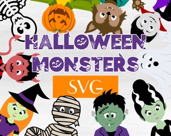 Halloween Monsters SVG, PNG, DXF Digital Download, Halloween Character Clipart and Cut Files