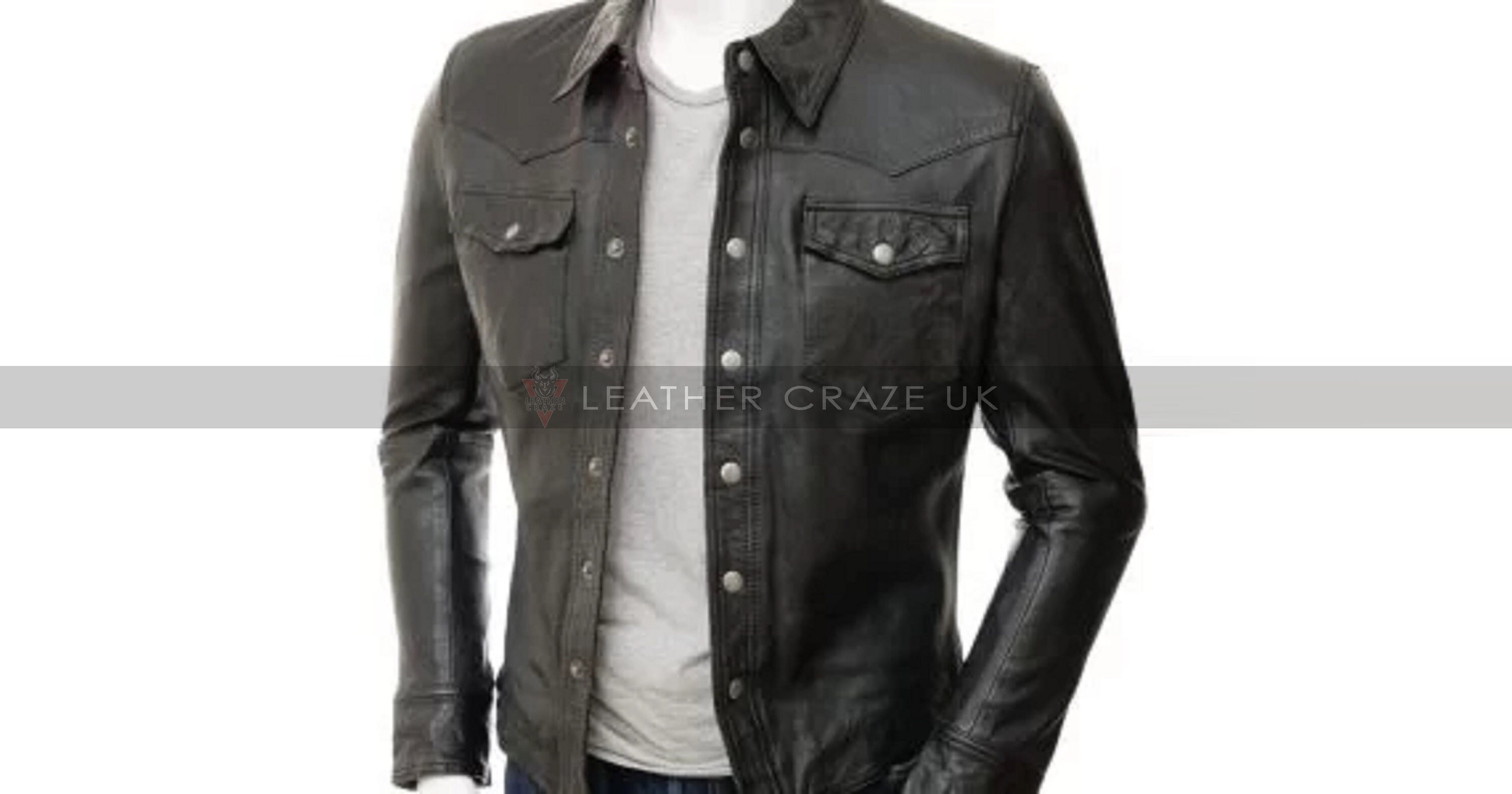 Genuine Leather Slim Fit Black Shirt 