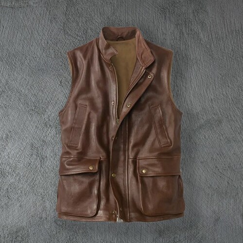 Mens Handmade Genuine Brown Leather Vest Soft Real Leather Etsy