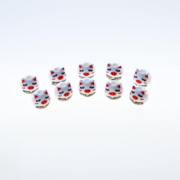 5 x Ceramic Pig Beads, Crafters Supplies, Jewelry Making,