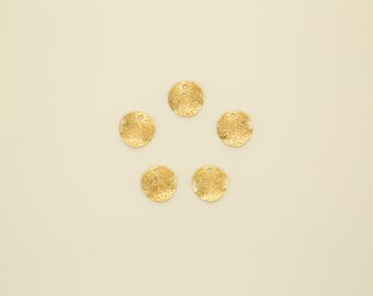 5 x Gold Plated Textured Disc Charms / Pendants