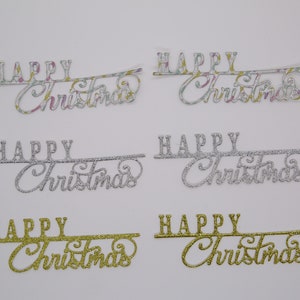 6 x gestanzte Frohe Weihnachten Glitzer Karten Sentiment Verschönerungen - Kartenherstellung, Dekorieren von Geschenktüten, Weihnachtsbasteln, Bastelbedarf,