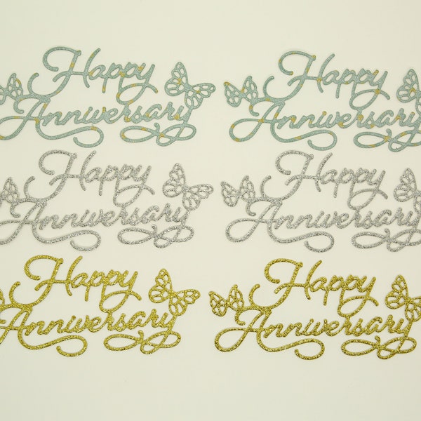 6 x Die Cut Happy Anniversary Glitter Card Embellishments - Card Making, Craft Supplies, Anniversary,
