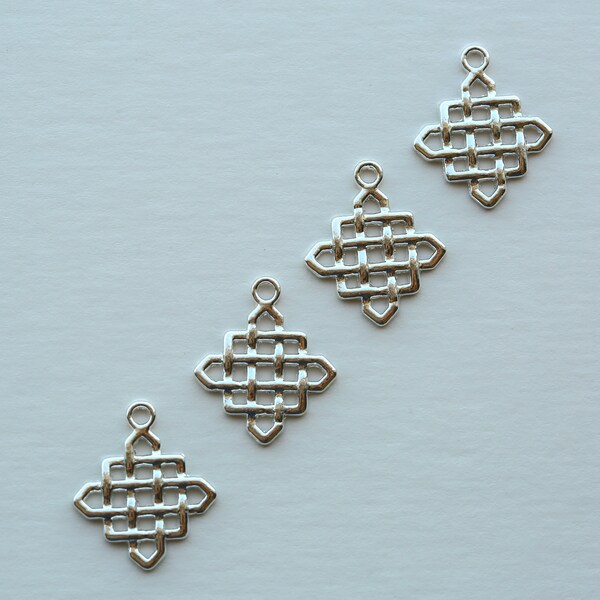 4 x Silver Plated Square Celtic Weave Charms / Pendants