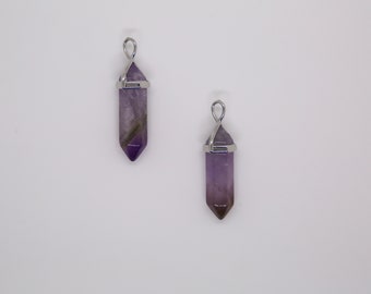 1 x Gemstone Point Pendant - Amethyst With Silver Plated Bail