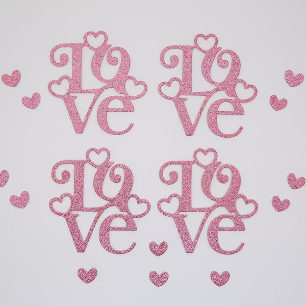 Pack of 4 Pink Die Cut LOVE Craft Embellishments For Card Making, Papercraft, Crafting, Valentine's Day etc.