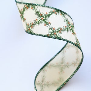 Drahtband 38mm breit, Dekoband, Festliches Band, Weihnachtsband, Band Meterware, Band in Grün und Creme