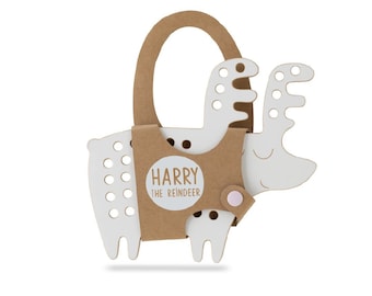 Harry the Reindeer - Threading board wooden Toy, Montessori Toy, Lacing Toy