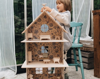 Maison de poupée en bois / Maison de poupée moderne / Grande maison de poupée / Meubles