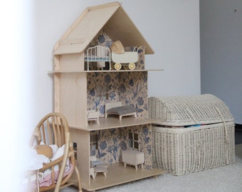 Three-story Wooden Dollhouse / Modern dollhouse / Big dollhouse with furniture