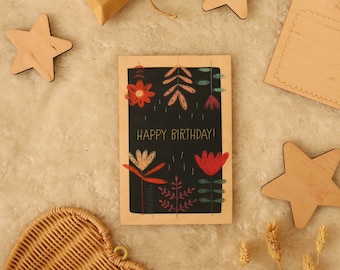 Wooden Card, Happy Birthday Flower Power