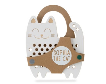 Sophia the Cat - wooden Toy, Montessori Toy, Lacing Toy, fine motor skills, a gift for a child