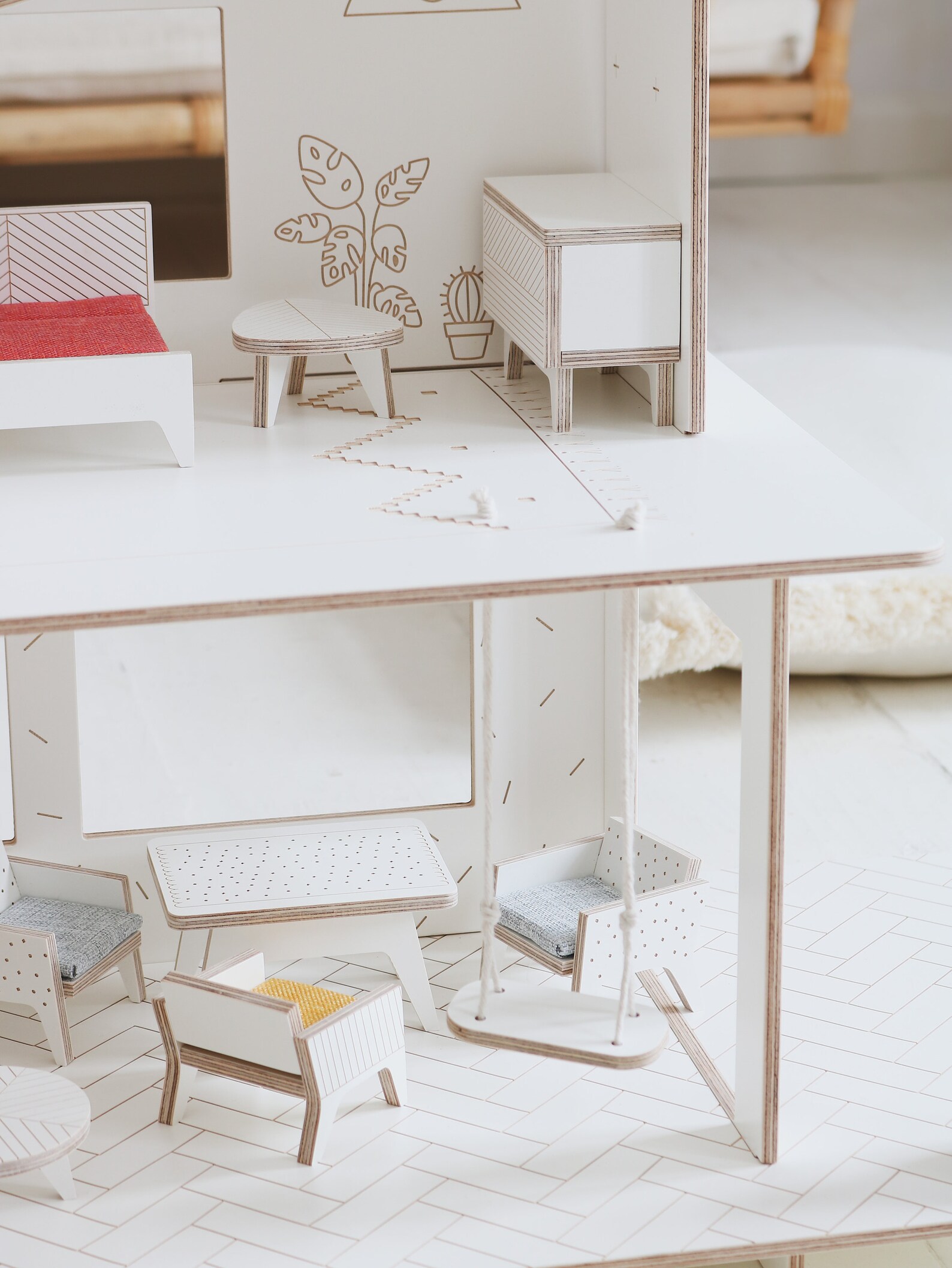 Wooden Dollhouse With Furnitures Modern and Minimalist - Etsy UK