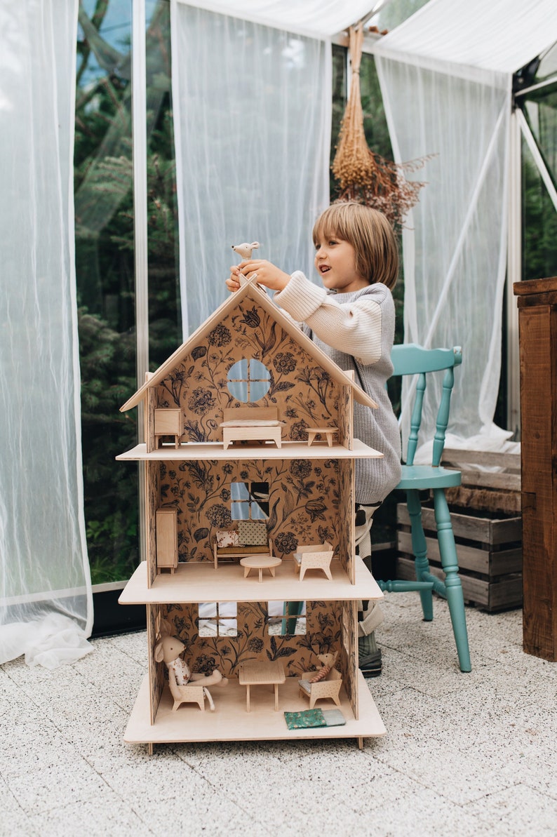 Wooden Dollhouse / Modern dollhouse / Big dollhouse / Furniture image 1