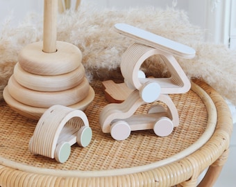 Wooden minimalist car with moving wheels