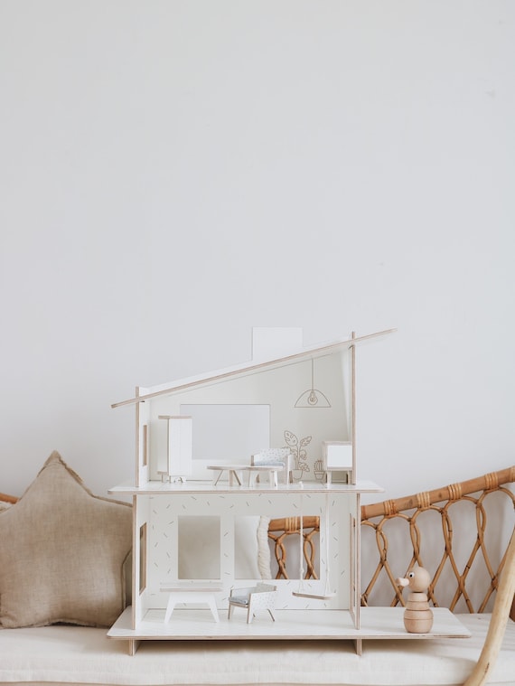 Wooden Dollhouse Without Furnitures / Minimalist and Modern Etsy