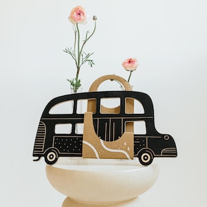 Retro Bus, pizarra, juguete de madera, regalo de Navidad para niños
