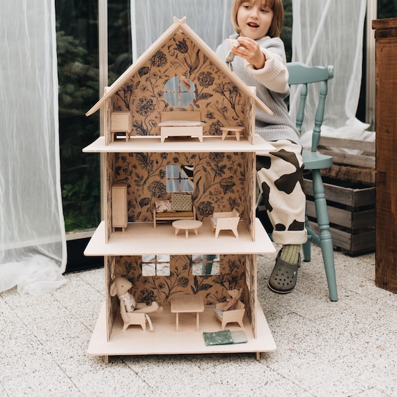 Vintage Wooden Doll House Kit, Open Ended Toy, Perfect as a