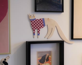 Decoración de pared con gatos, decoración de pared de madera, decoración de gatos estilo dopamina, regalo para amantes de los gatos, escultura de pared de gato original, decoración moderna para mascotas