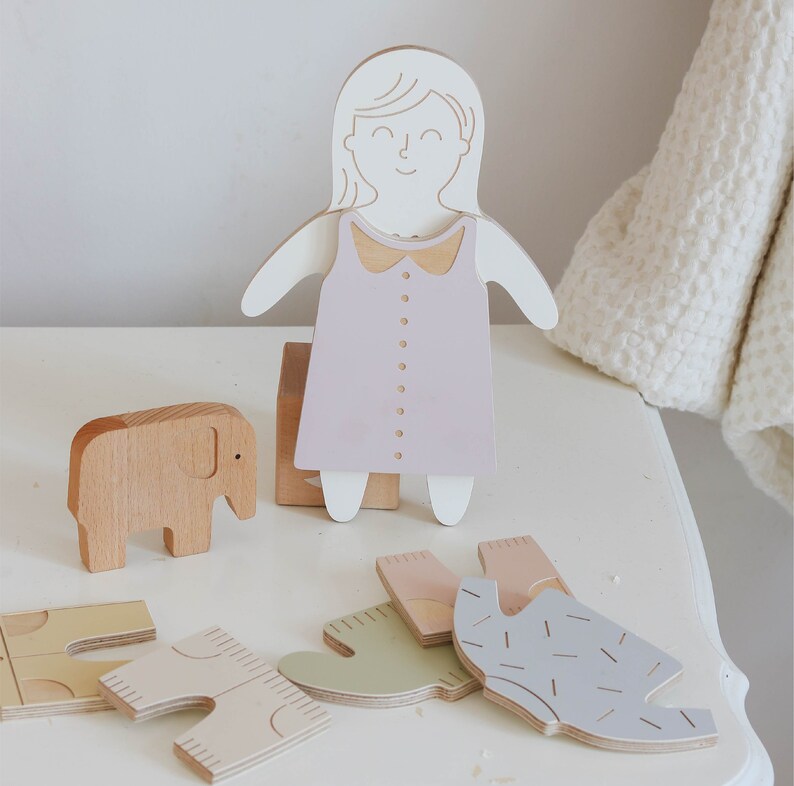 Magnetic Doll Emma with clothes, wooden toy image 5