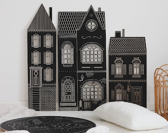 Large tenement house, chaolkboard, walldecor, wallart, wooden toy