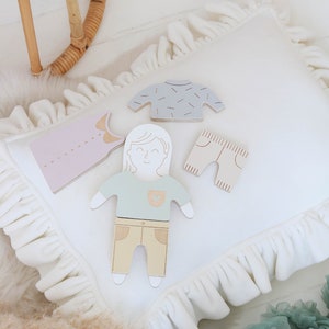 Magnetic Doll Emma with clothes, wooden toy image 1