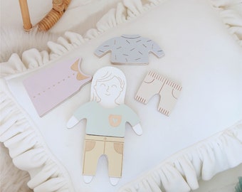 Magnetic Doll Emma with clothes, wooden toy