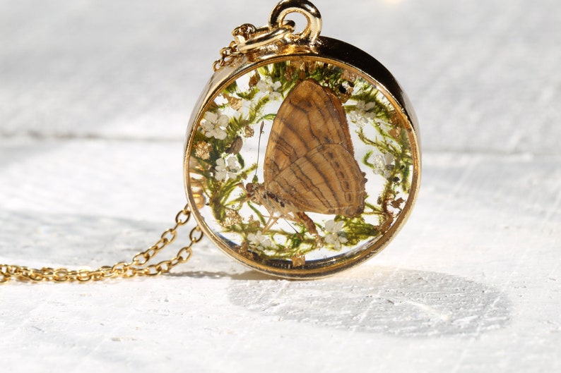 Terrarium Necklace Real butterfly necklace Woodland Necklace Resin Jewelry Real Specimen Real Flower Necklace Botanical Necklace