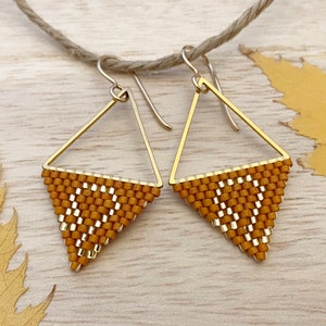 Leo Zodiac Petite Earrings – Gold Leo Glyph with Mustard Yellow Beads | Handmade Astrology Jewelry