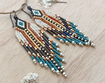 Western Gold Fringe Bead Earrings - Handmade Boho Jewelry